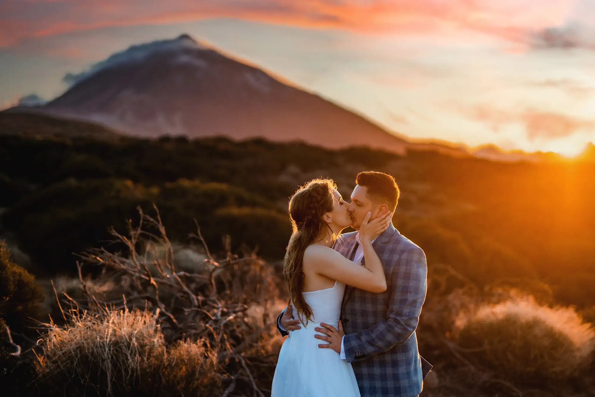 photo of the bride and groom under Mount El Teide on the island of Tenerife