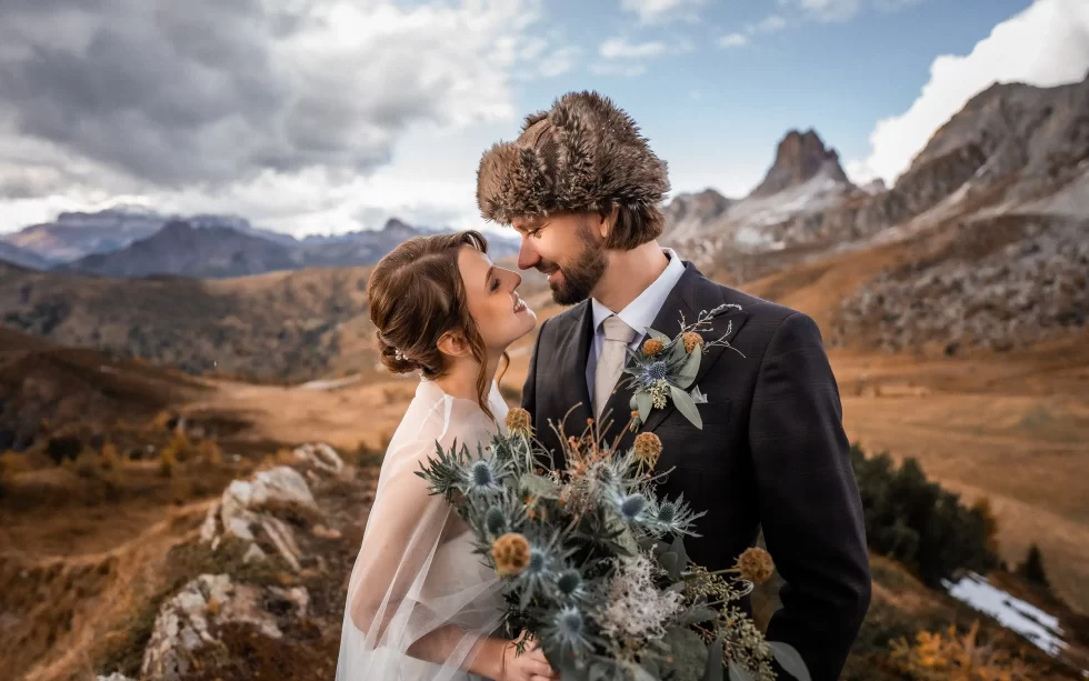 dolomites passo giau bride groom