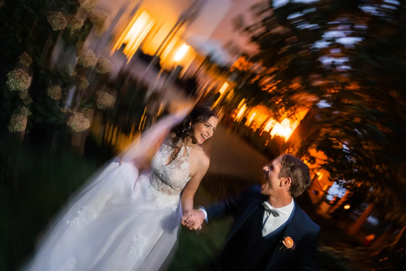 whimsical dutch angle wedding shot